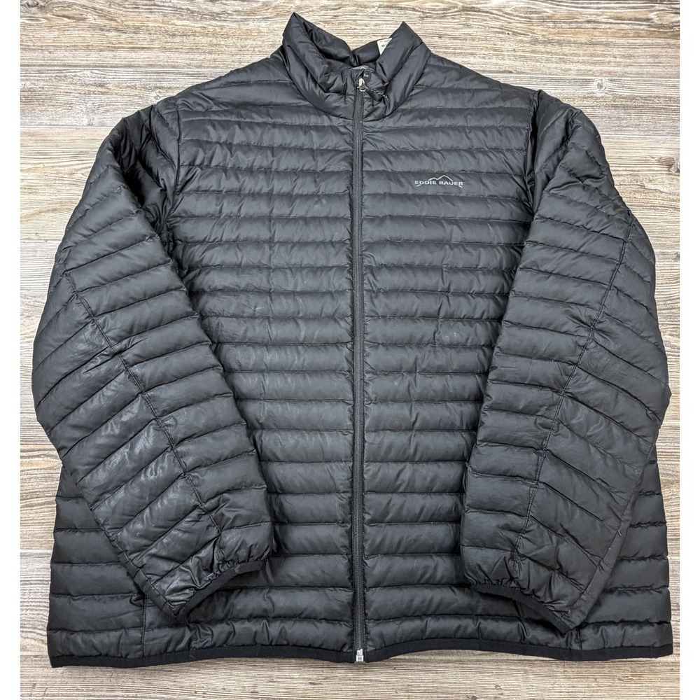 Eddie Bauer Black Microlight Traveler Zip Front Down Puffer Jacket Men's 2XL